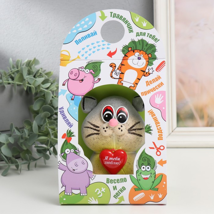 Растущий подарок травка Растущий подарок травка "Кот серый" МИКС