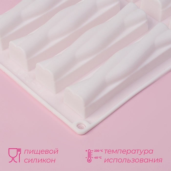 Форма для выпечки Доляна «Жгуты», силикон, 28,5×16,5×2,3 см, 8 ячеек (12×2,7×2,3см) , цвет белый Форма для выпечки Доляна «Жгуты», силикон, 28,5×16,5×2,3 см, 8 ячеек (12×2,7×2,3см) , цвет белый