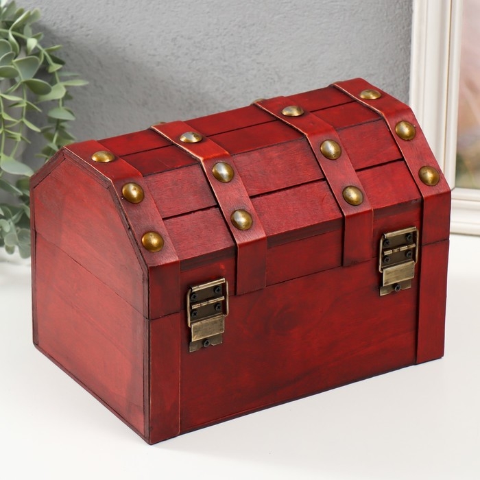 Шкатулка сундучок дерево  Шкатулка сундучок дерево "Лев. С заклёпками" коричнево-красная 16х15,5х22 см
