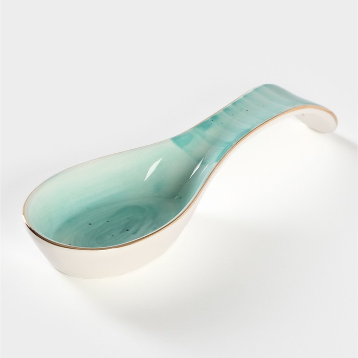 Подставка фарфоровая под ложку Доляна «Млечный путь», 21,5×7,5 см, цвет бирюзовый Подставка фарфоровая под ложку Доляна «Млечный путь», 21,5×7,5 см, цвет бирюзовый