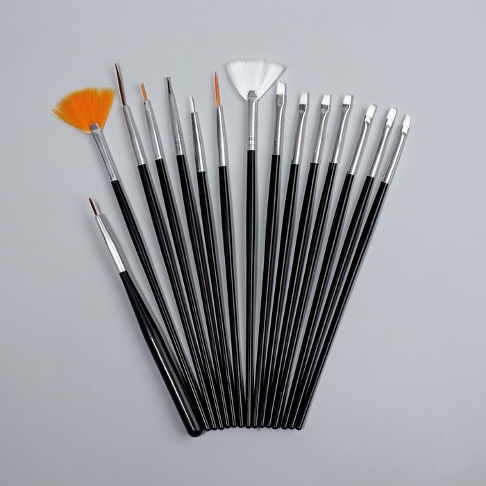 Набор кистей для наращивания и дизайна ногтей, 15 шт, цвет чёрный Набор кистей для наращивания и дизайна ногтей, 15 шт, цвет чёрный