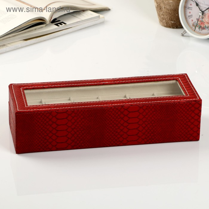 Шкатулка кожзам под часы 6 отделений Шкатулка кожзам под часы 6 отделений "Питон бордовый с прожилками" 11х31х7,5 см