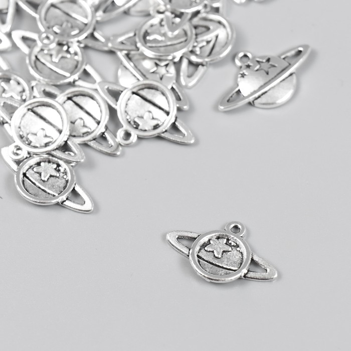 Декор для творчества металл Декор для творчества металл "Сатурн со звёздами" набор 20 шт серебро 2,1х1,3 см