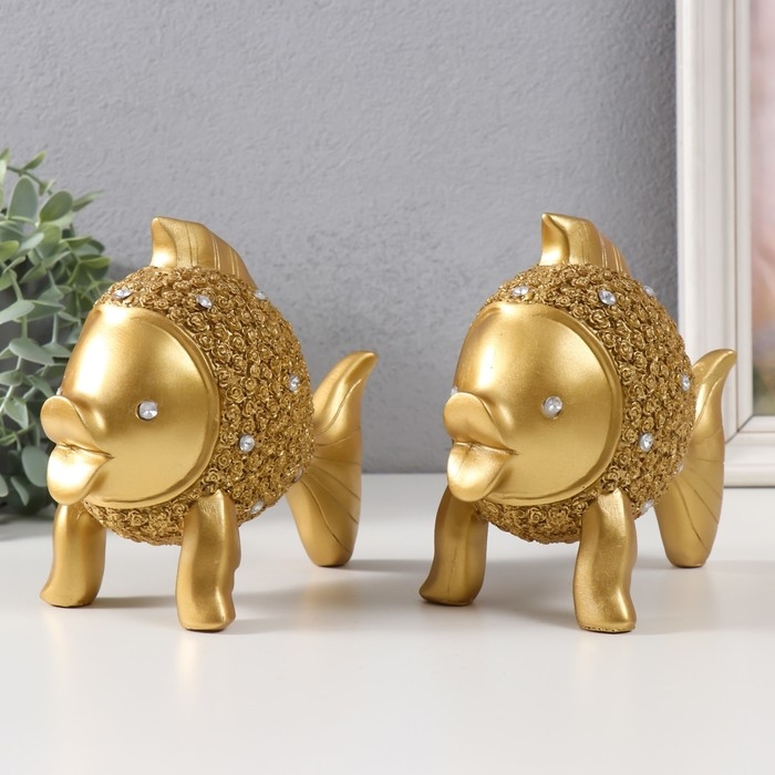 Сувенир полистоун Сувенир полистоун "Золотые рыбки со стразами" набор 2 шт 15х9х15 см