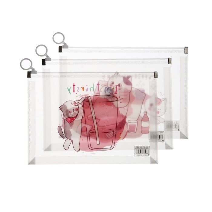 Папка-конверт на молнии формат А5, 180мкр, с рисунком Папка-конверт на молнии формат А5, 180мкр, с рисунком "Кот", МИКС