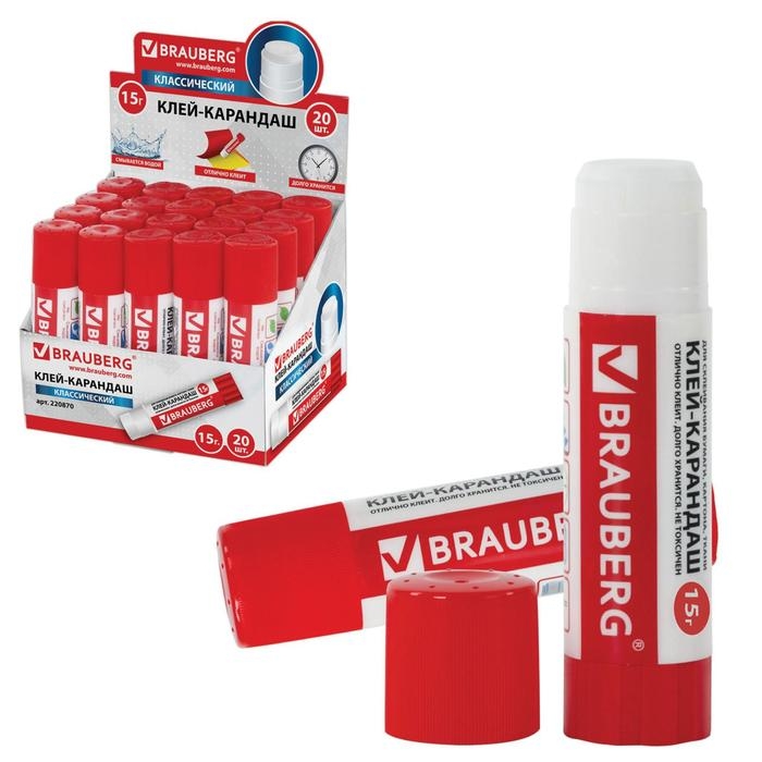 Клeй-карандаш ПВП 15 г BRAUBERG Клeй-карандаш ПВП 15 г BRAUBERG