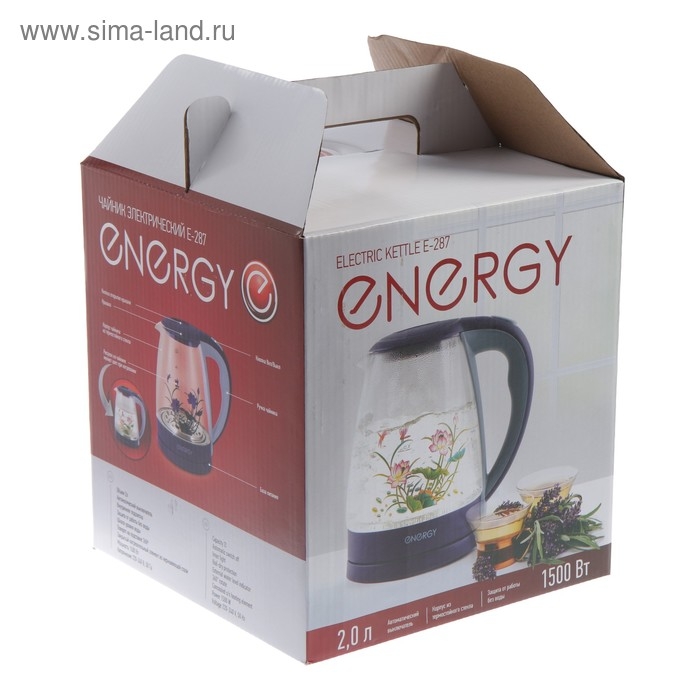 Чайник электрический ENERGY E-287, стекло, 2 л, 1500 Вт, подсветка, синий Чайник электрический ENERGY E-287, стекло, 2 л, 1500 Вт, подсветка, синий