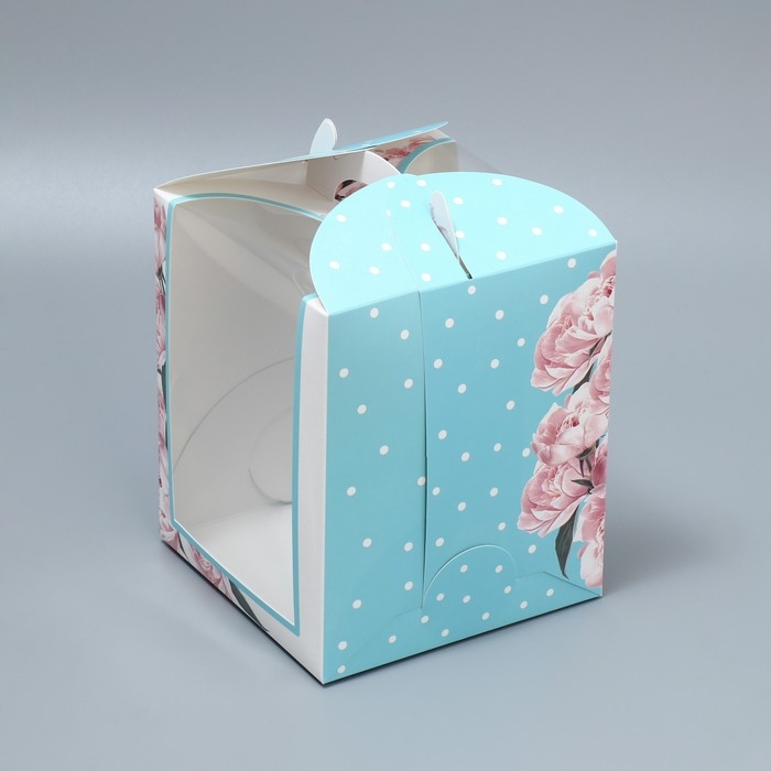 Коробка под маленький торт, кондитерская упаковка, «Пионы», 15 х 15 х 18 см Коробка под маленький торт, кондитерская упаковка, «Пионы», 15 х 15 х 18 см