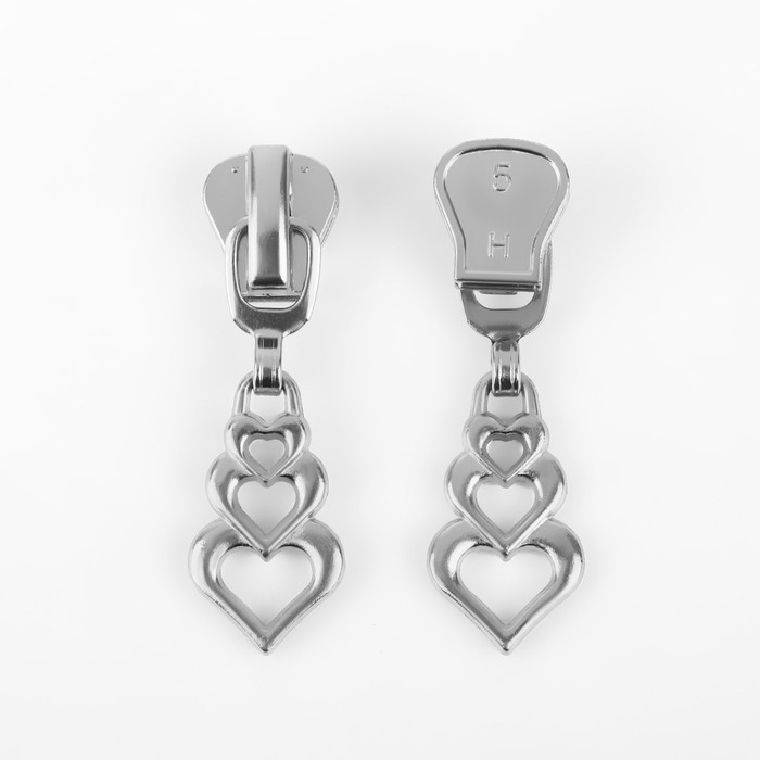 Бегунок автоматический для молнии «Трактор», №5, декоративный «Сердца», 10 шт, цвет никель Бегунок автоматический для молнии «Трактор», №5, декоративный «Сердца», 10 шт, цвет никель