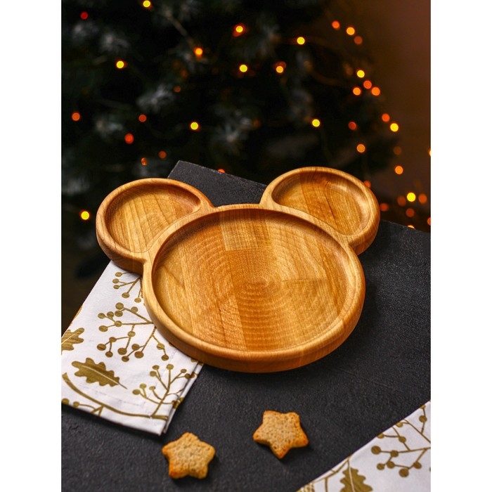 Менажница Adelica «Микки», 3 секции, 25×23×1,8 см, пропитана минеральным маслом, в подарочной коробке, берёза Менажница Adelica «Микки», 3 секции, 25×23×1,8 см, пропитана минеральным маслом, в подарочной коробке, берёза