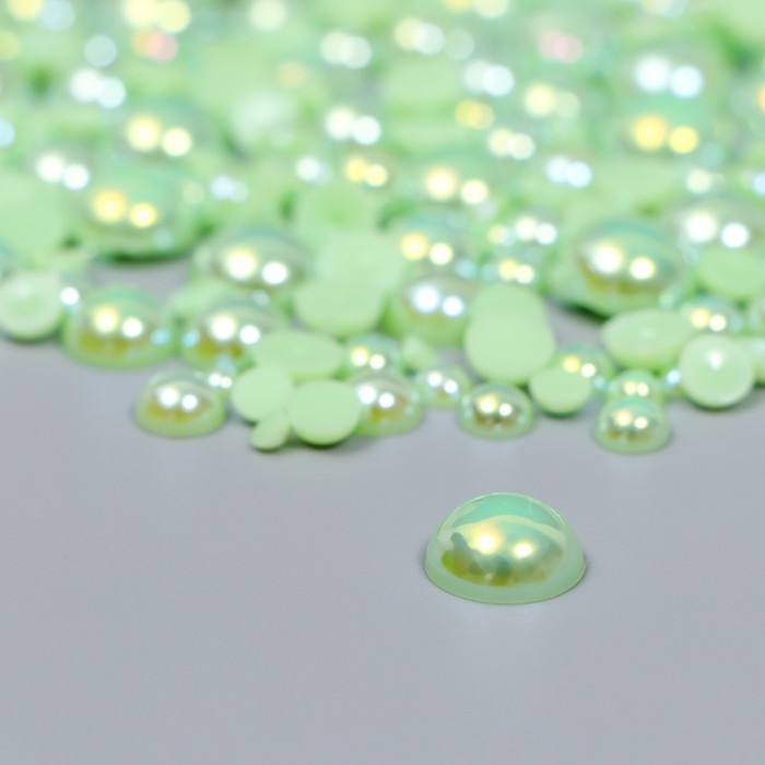 Декор для творчества пластик Декор для творчества пластик "Половинки бусин. Светло-зелёный перламутр" d=3-10мм, н-р 10 гр 74596