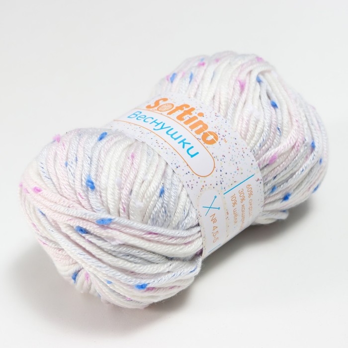 Пряжа 60% акрил, 30% кашемир, 10% шёлк Пряжа 60% акрил, 30% кашемир, 10% шёлк "Веснушки" 50 гр 80 м цвет 03А белая