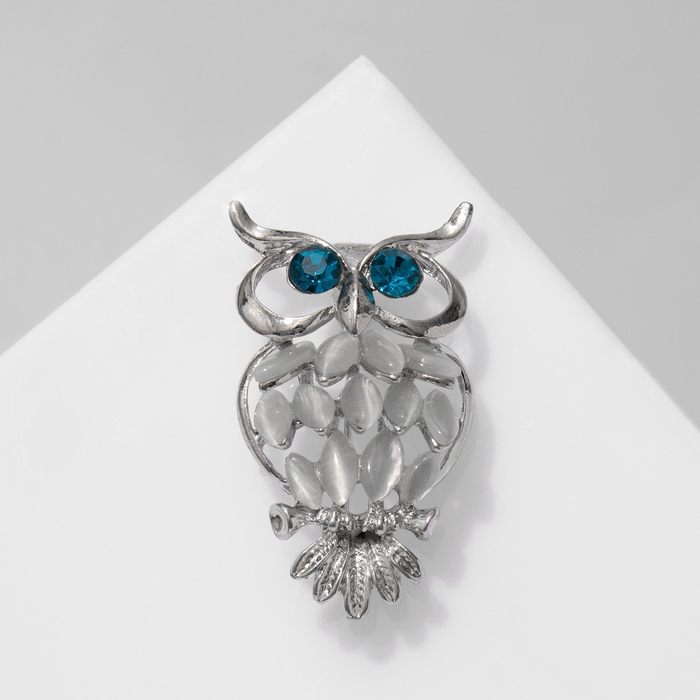 Брошь «Совушка», цвет бело-синий в серебре Брошь «Совушка», цвет бело-синий в серебре