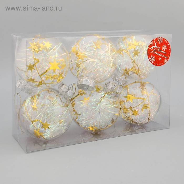 Набор шаров пластик d-8 см, 6 шт Набор шаров пластик d-8 см, 6 шт "Льдинка - мишура" прозрачный