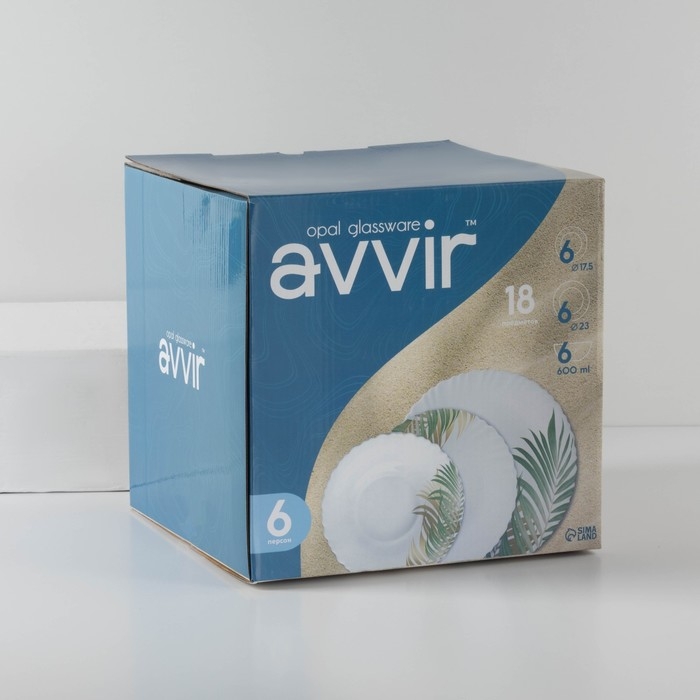 Сервиз столовый Avvir «Юкка», 18 предметов: 6 тарелок d=16,5 см, d=17,5 см, d=23 см, стеклокерамика, цвет белый Сервиз столовый Avvir «Юкка», 18 предметов: 6 тарелок d=16,5 см, d=17,5 см, d=23 см, стеклокерамика, цвет белый