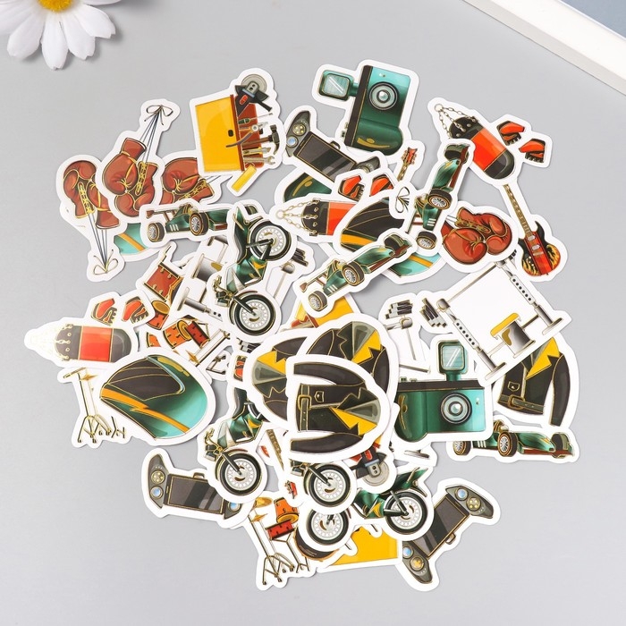 Наклейки для творчества Наклейки для творчества "Мужские увлечения" тиснение серебро набор 48 шт 9х7х0,8 см