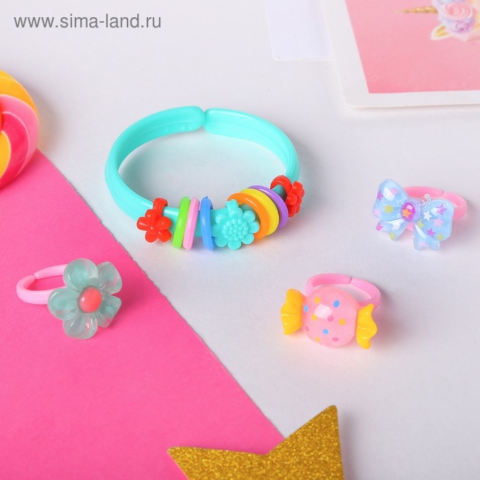 Набор детский «Выбражулька» 4 предмета: браслет, 3 кольца, ассорти, форма МИКС, цвет МИКС Набор детский «Выбражулька» 4 предмета: браслет, 3 кольца, ассорти, форма МИКС, цвет МИКС