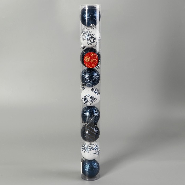 Набор шаров пластик d-6 см, 9 шт Набор шаров пластик d-6 см, 9 шт "Мелодия" орбита узор элит синий, микс