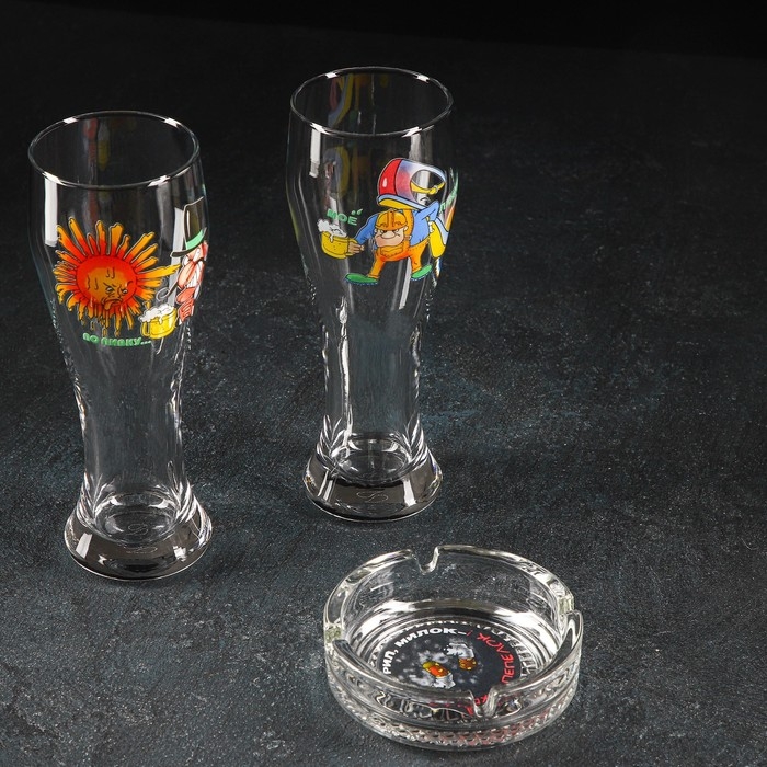 Набор «Приколы», 2 бокала для пива 300 мл, пепельница Набор «Приколы», 2 бокала для пива 300 мл, пепельница