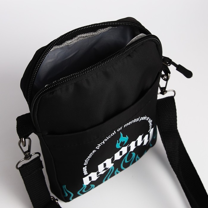 Сумка молодёжная на длинном ремне Agony, 20 х 15 х 3 см, отдел на молнии, цвет чёрный Сумка молодёжная на длинном ремне Agony, 20 х 15 х 3 см, отдел на молнии, цвет чёрный