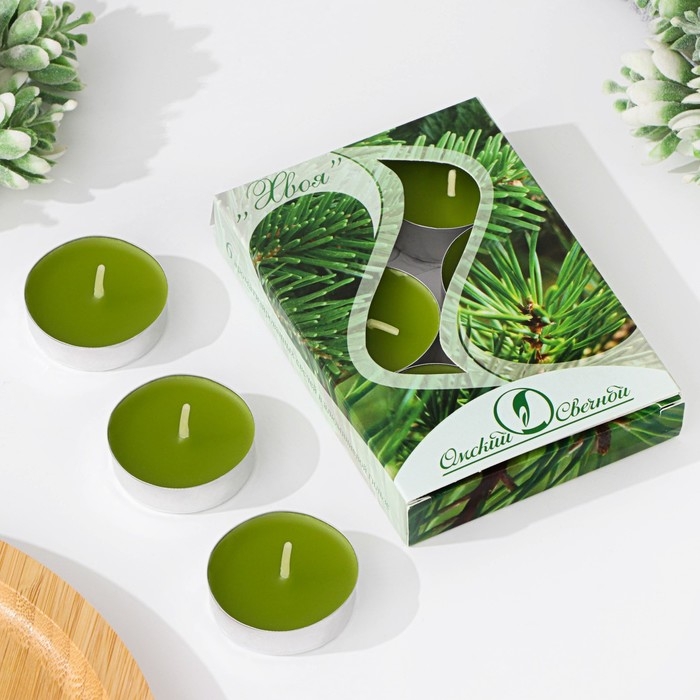 Набор чайных свечей ароматических Набор чайных свечей ароматических "Хвоя", 3,8х1,6 см, 3,5 ч, 12 г, 6 штук