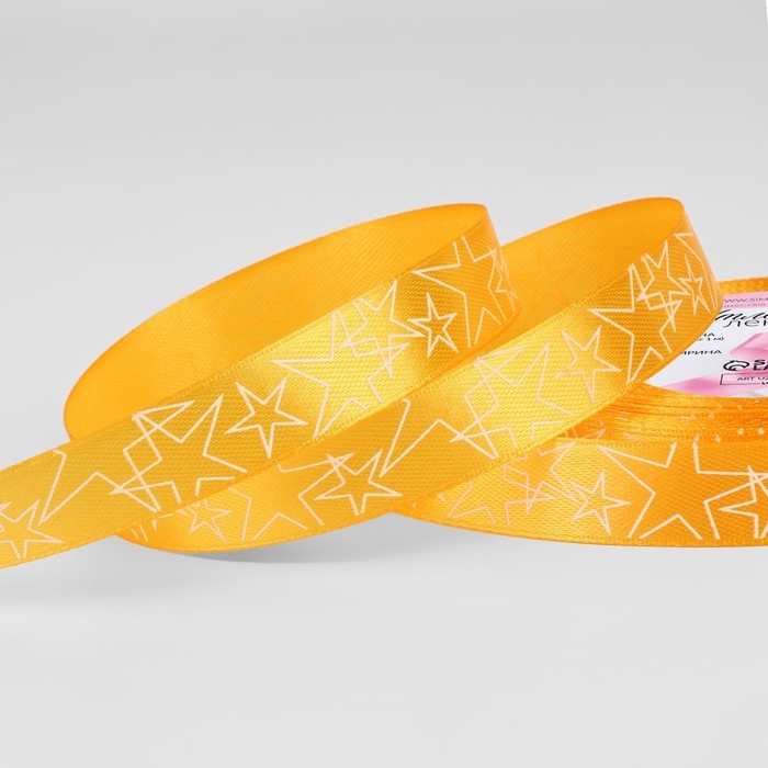 Лента атласная «Звёзды», 15 мм, 23 ± 1 м, цвет жёлтый №132 Лента атласная «Звёзды», 15 мм, 23 ± 1 м, цвет жёлтый №132