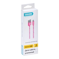 Кабель OXION DCC288, microUSB - USB, зарядка + передача данных, 1 м, оплетка, розовый