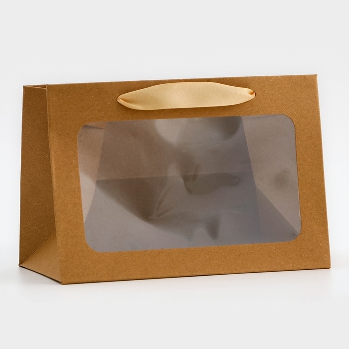 Пакет подарочный с широким дном и окном 20 × 14 × 13,2 см, крафт Пакет подарочный с широким дном и окном 20 × 14 × 13,2 см, крафт
