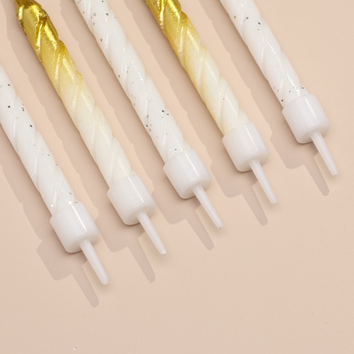 Свечи для торта Свечи для торта "Спираль", 6 шт, белые и градиент золото с белым