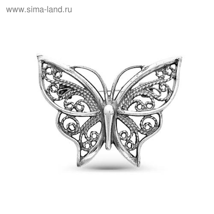 Брошь «Бабочка» резная, посеребрение с оксидированием Брошь «Бабочка» резная, посеребрение с оксидированием