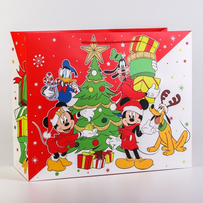 Новый год. Пакет подарочный, 40х49х19 см, упаковка, Микки Маус