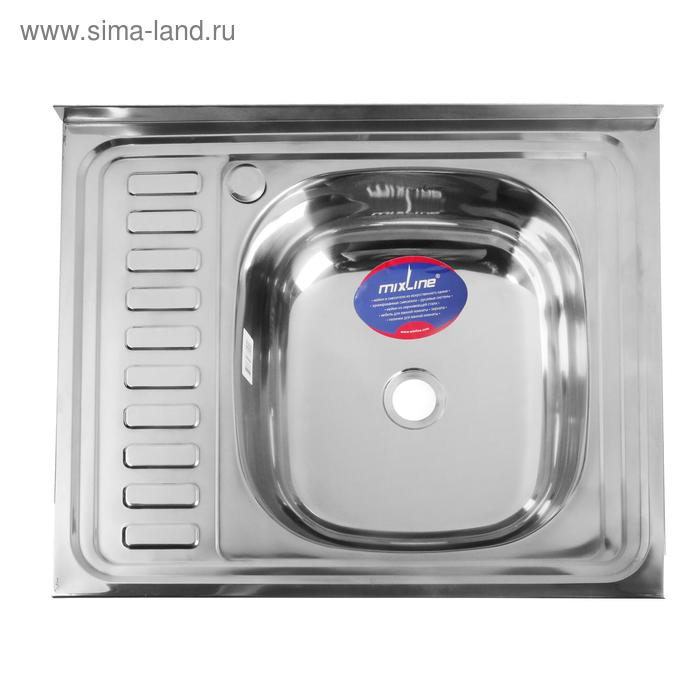 Мойка кухонная MIXLINE 538191, накладная, толщина 0.4 мм, 60х50х16 см, правая, выпуск 1 1/2 Мойка кухонная MIXLINE 538191, накладная, толщина 0.4 мм, 60х50х16 см, правая, выпуск 1 1/2"