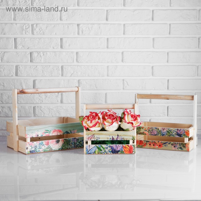 Набор кашпо деревянных подарочных Капоне  Набор кашпо деревянных подарочных Капоне "Полевые цветы", 3 в 1, ручка