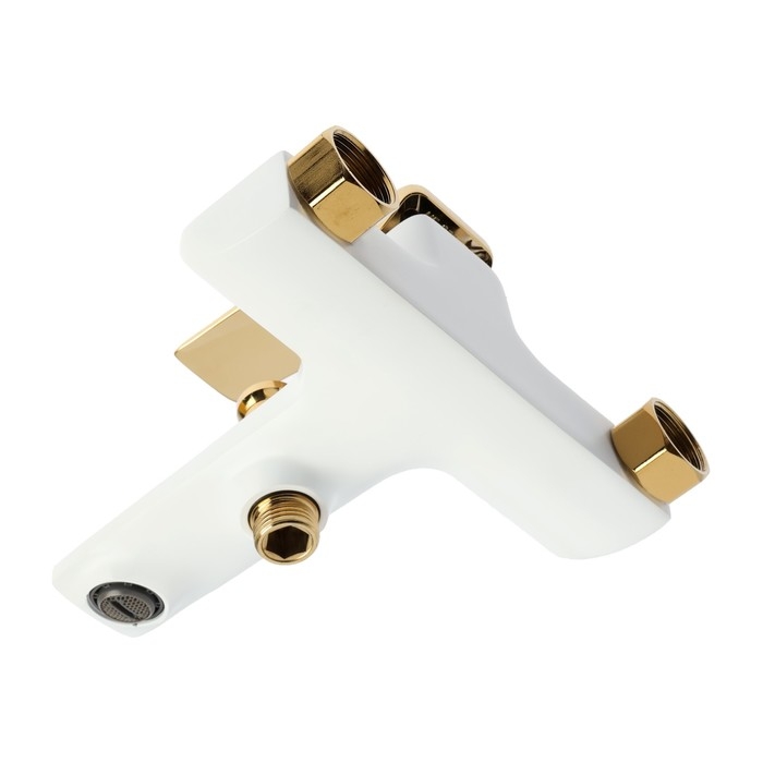 Смеситель для ванны ZEIN Z3891, однорычажный, лейка 5 режимов, шланг, держатель, белый/gold 993220 Смеситель для ванны ZEIN Z3891, однорычажный, лейка 5 режимов, шланг, держатель, белый/gold 993220