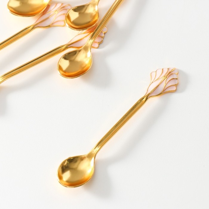 Набор из 6 шт сувенирных ложек в виде пера  Набор из 6 шт сувенирных ложек в виде пера "Розовый лебедь со стразами" 5х8,5х15 см