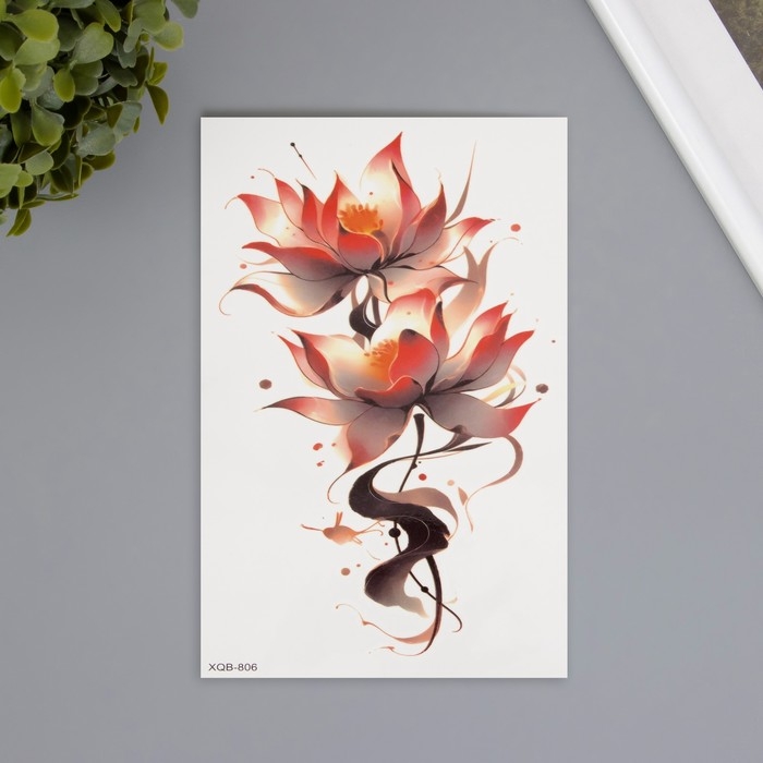 Татуировка на тело цветная Татуировка на тело цветная "Лотосы акварельные" 11,4х21 см