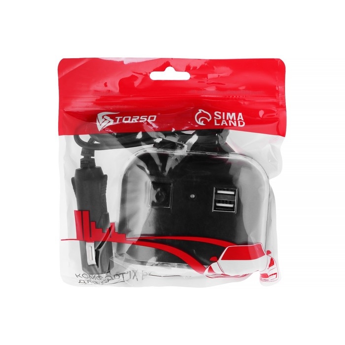 Разветвитель прикуривателя TORSO, 12-24 В, USB 2А, провод 50 см, подсветка Разветвитель прикуривателя TORSO, 12-24 В, USB 2А, провод 50 см, подсветка