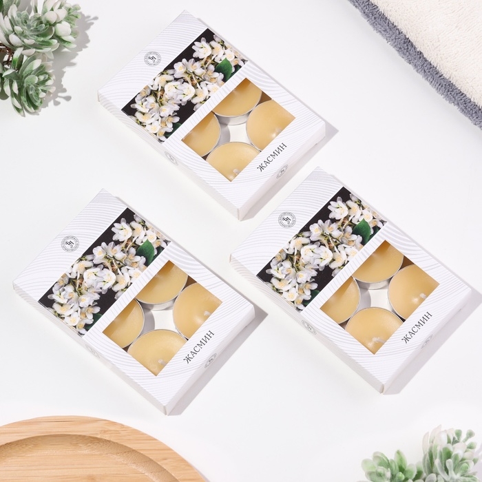 Свечи чайные ароматизированные Свечи чайные ароматизированные "Жасмин" в подарочных коробках, 18 шт