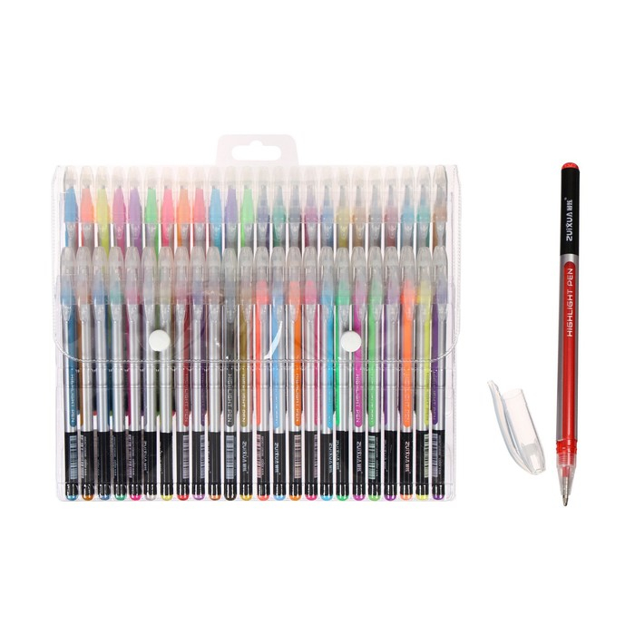 Набор гелевых ручек 48 цветов корпус серебро в полоску в цвет стержня, в блистере на кнопке Набор гелевых ручек 48 цветов корпус серебро в полоску в цвет стержня, в блистере на кнопке