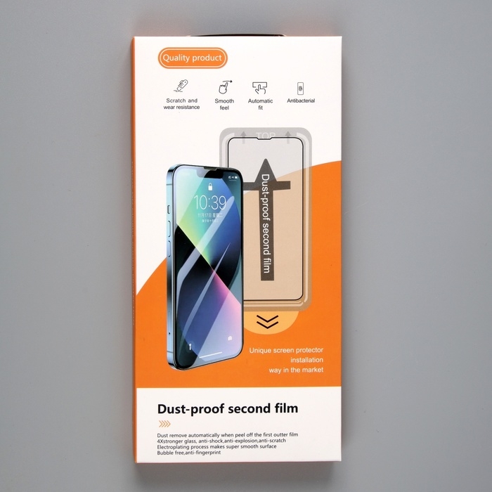 Защитное стекло для iPhone 14 Pro Max, с рамкой для установки, полный клей, 9H, 0.33 мм