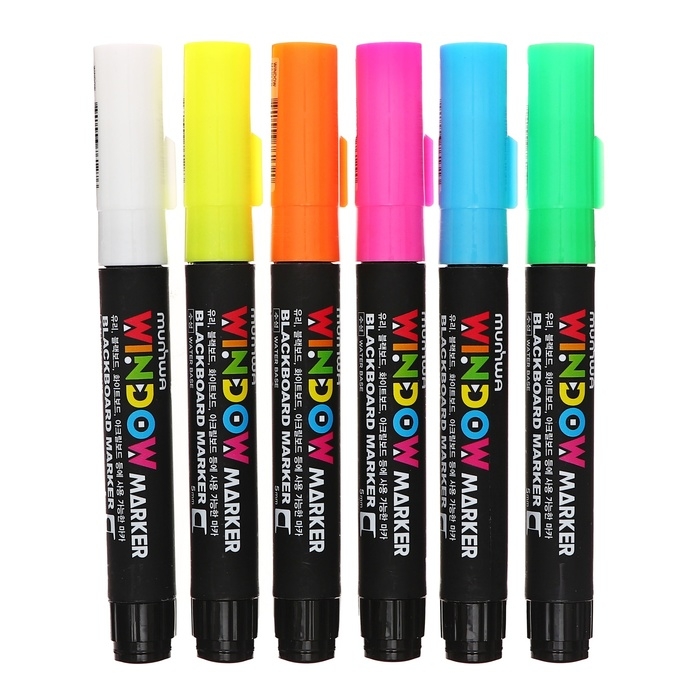 Набор меловых маркеров 6 цветов MunHwa "Window", яркие цвета, для любых поверхностей