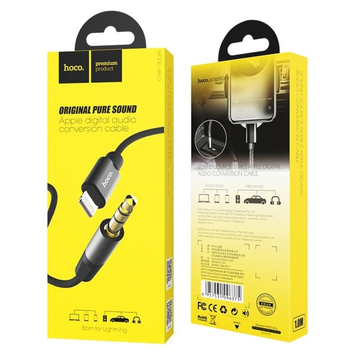 Аудио кабель Hoco UPA13, Jack 3.5 мм (m) - Lightning, 1 м, чёрный Аудио кабель Hoco UPA13, Jack 3.5 мм (m) - Lightning, 1 м, чёрный