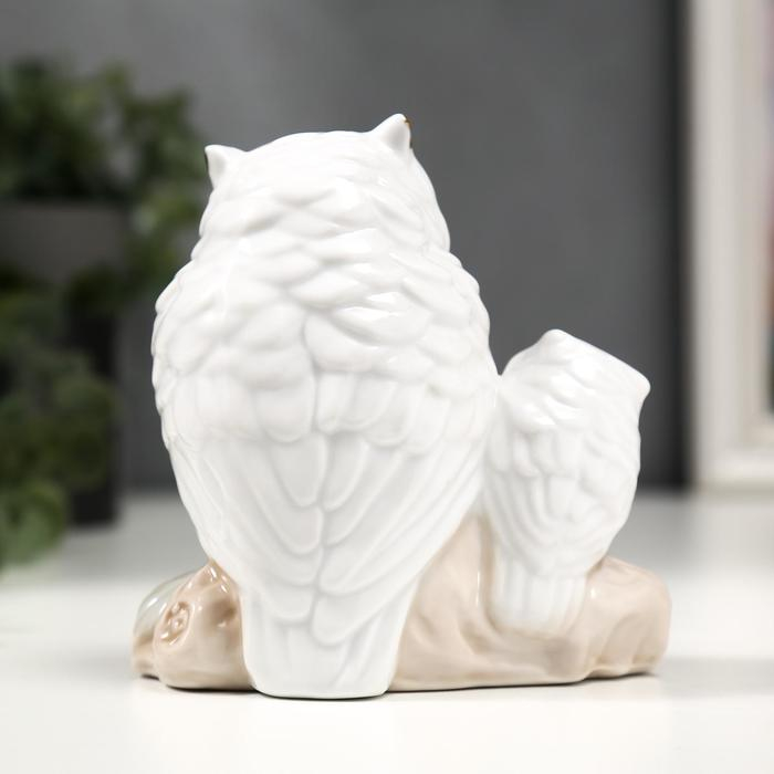 Сувенир керамика  Сувенир керамика "Белый филин с совёнком" с золотом, стразы 10,7 см