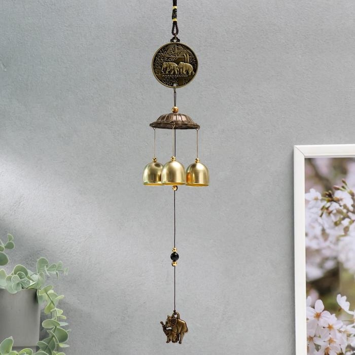 Музыка ветра металл Музыка ветра металл "Монета со слонами" 3 колокольчика 1 фигурка 38 см МИКС