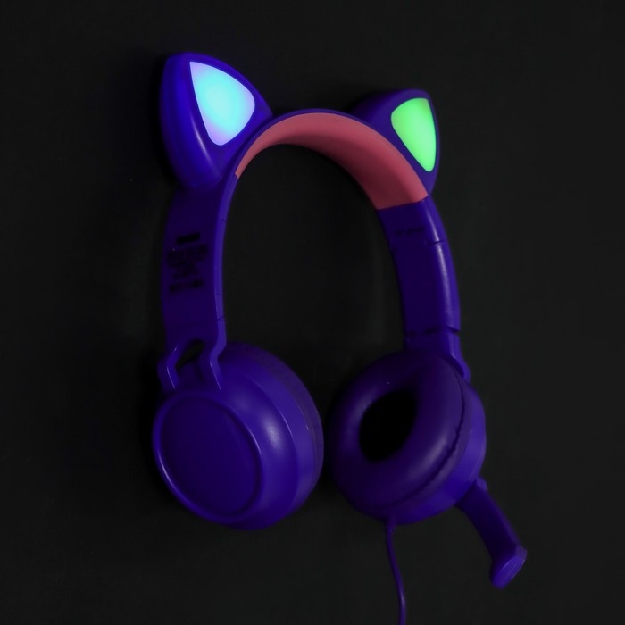 Наушники Qumo Game Cat Purple, игровые, микрофон, USB+3.5 мм, 2м, фиолетовые Наушники Qumo Game Cat Purple, игровые, микрофон, USB+3.5 мм, 2м, фиолетовые