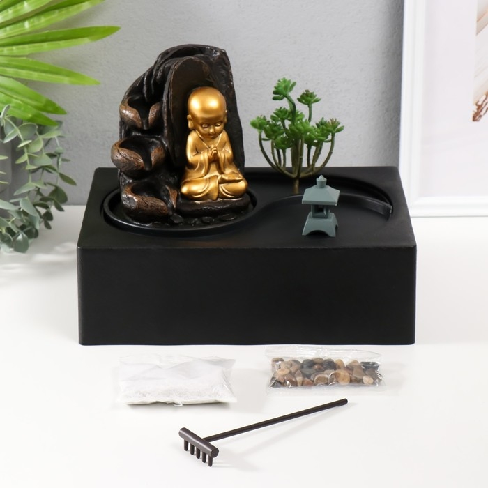 Фонтан настольный от сети, подсветка  Фонтан настольный от сети, подсветка "Маленький хотей - Гармония" 29х21х22 см