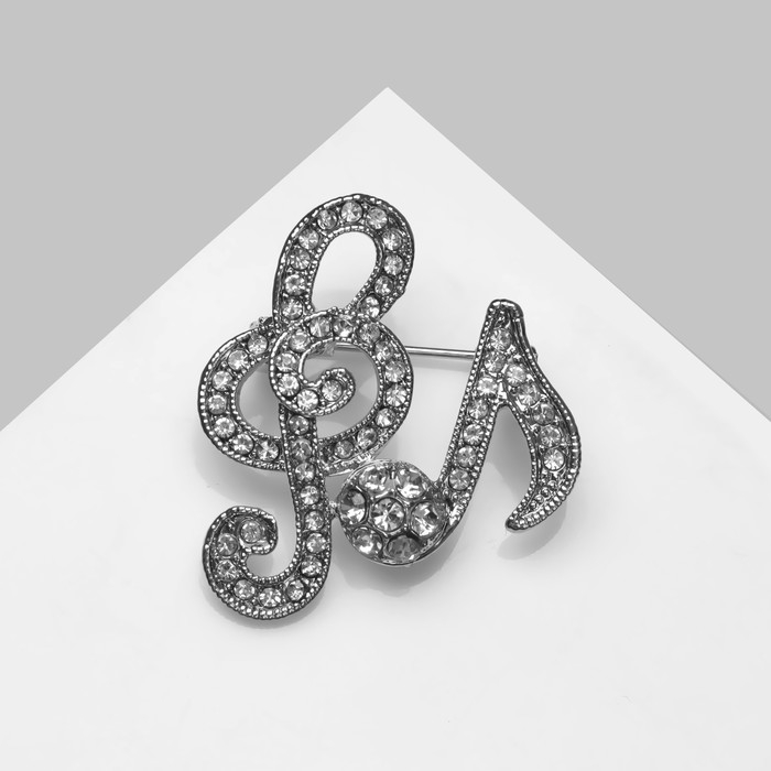 Брошь «Ноты», цвет белый в серебре Брошь «Ноты», цвет белый в серебре