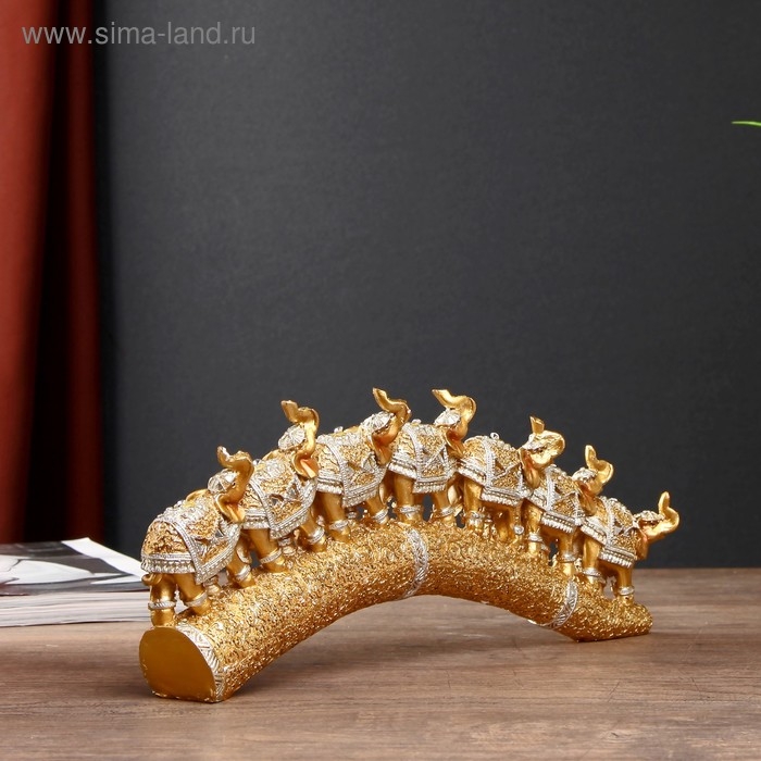 Сувенир полистоун Сувенир полистоун "Семь золотых слонов на золотом бивне" 11,5х29,5х3,8 см