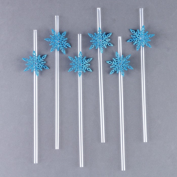 Новый год! Трубочка «Снежинки», в наборе 6 шт., голубые Новый год! Трубочка «Снежинки», в наборе 6 шт., голубые