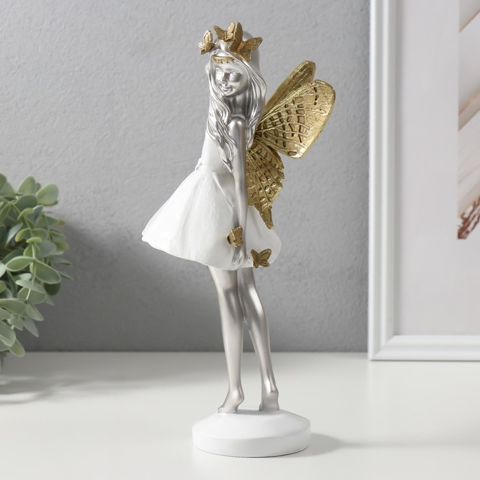 Сувенир полистоун Сувенир полистоун "Девушка-фея в белом платьице" золото 11,5х8,5х25 см